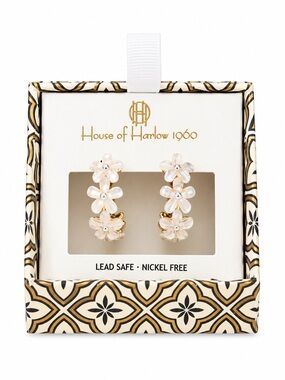 House of Harlow 1960 Gold-Tone Hoop Earrings with Ivory Pearl Flowers
